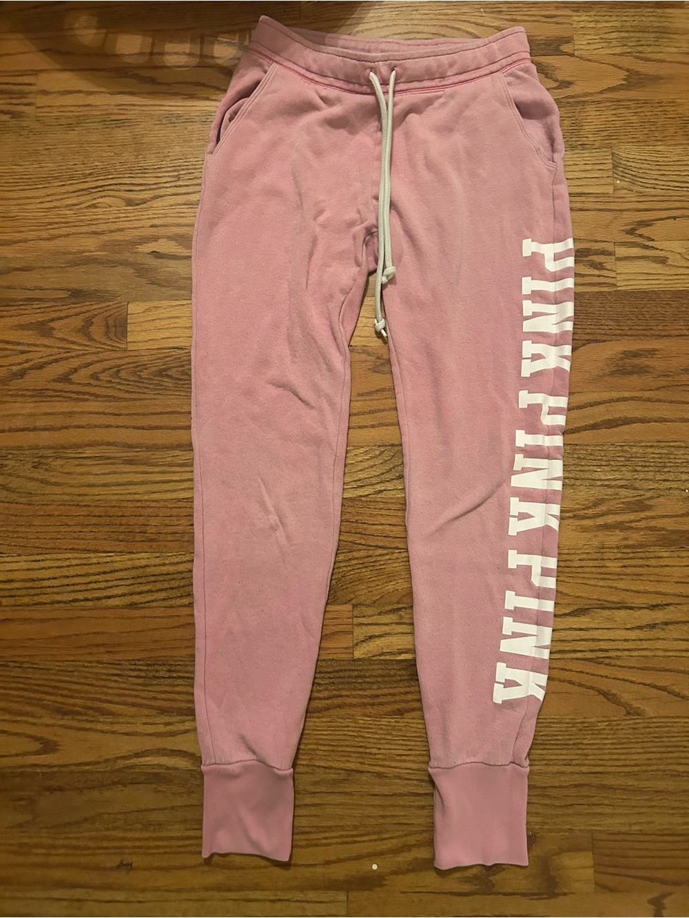 Pink Victoria’s Secret XS Pink Cotton Blend Jogger Sweatpants W/ White Details
